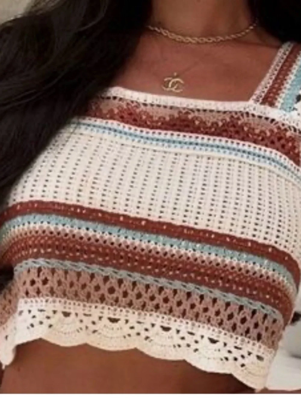 Rebellion cream Crochet boho striped Crop top size large - Picture 1 of 8